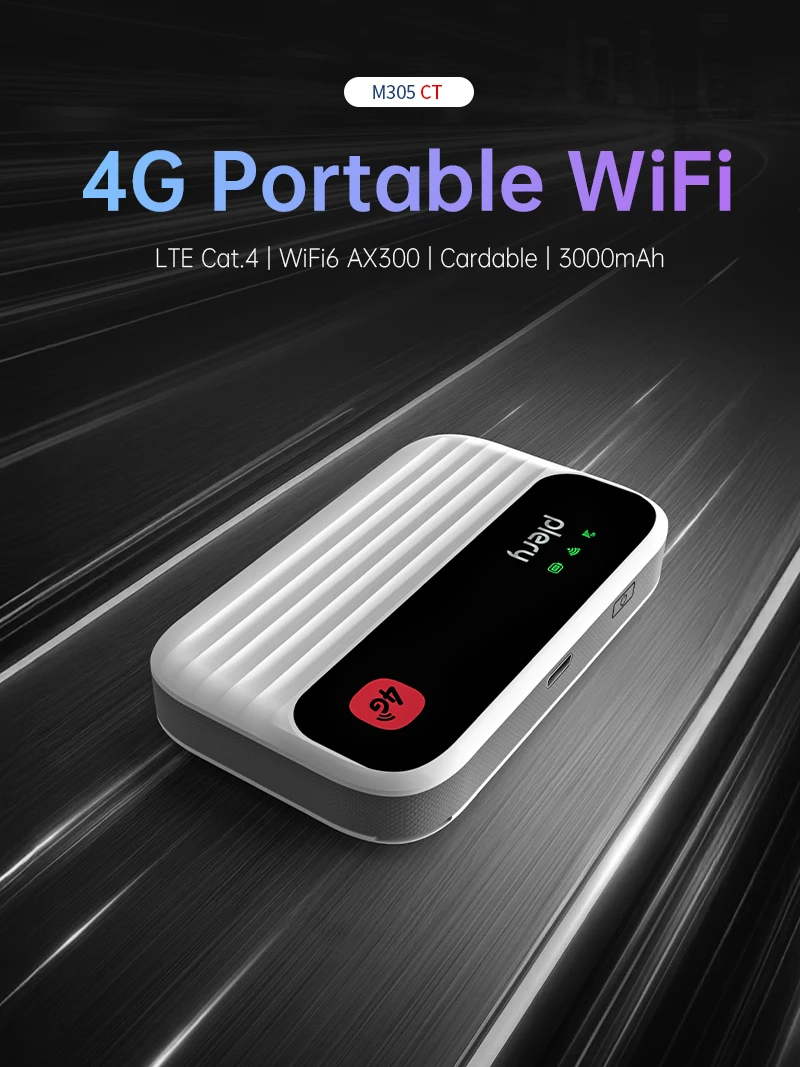 Plery M305 CT 4G LTE Cat.4 Portable WiFi6 AX300 Mobile Hotspot 150Mbps 3000mAh SIM Card Router WAN Port Only For Asian Regions