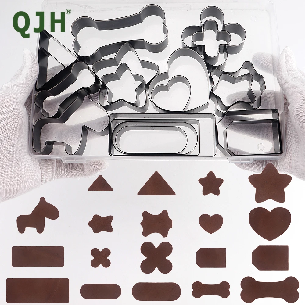 

QJH 19Pcs Leather Crafting Mould Set - Square/ Heart/ Bone-Shaped / Star/ Oval/ Triangle/ Flower/ Horse - DIY Artisan Creations