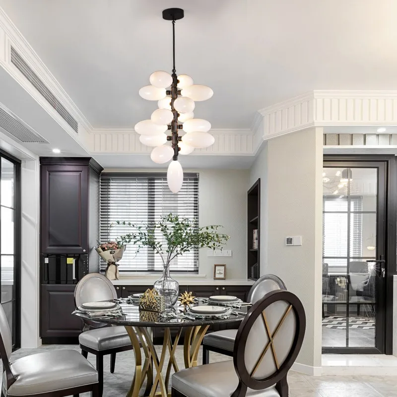 2026 Nordic Grape Cluster Chandelier Metal Glass Brass Black Silvery Finish Dimmable Ceilings Lustre Villa