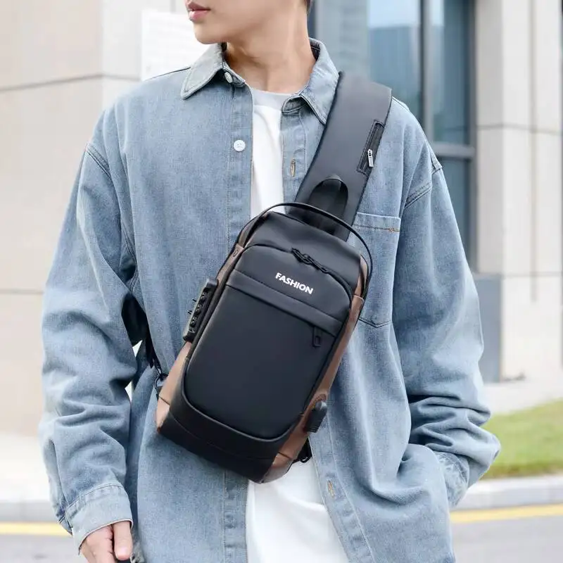 

Men's Waist Packs Chest Bag Lightweight Usb Charger Port Waterproof Small Fanny Bag Anti-theft Password Lock Men's Shoulder Bag