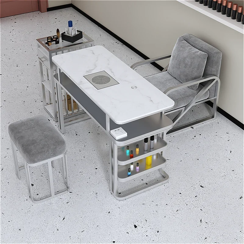 Italian Minimalism Nail Tables Glass Tabletop Multifunction Storage Vacuum Cleaner Nail Tables Dressing Manicure Furniture FYMT