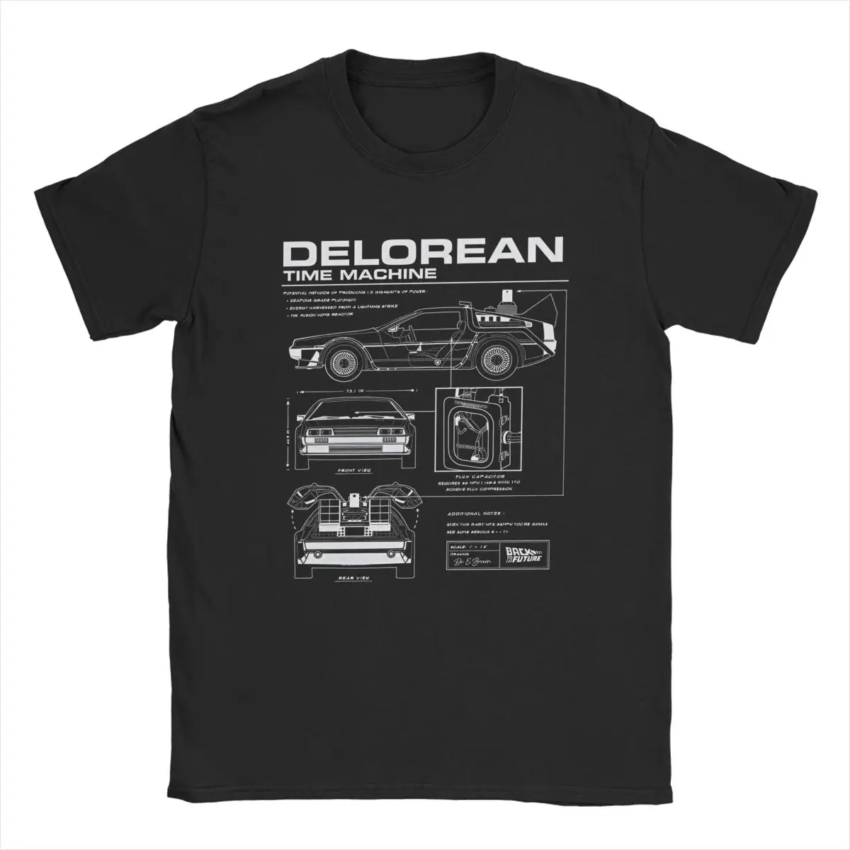 Men Back To The Future Delorean Schematic T Shirts Motorcycle Pure Cotton Clothing Casual Short Sleeve Tee Shirt Gift T-Shirt