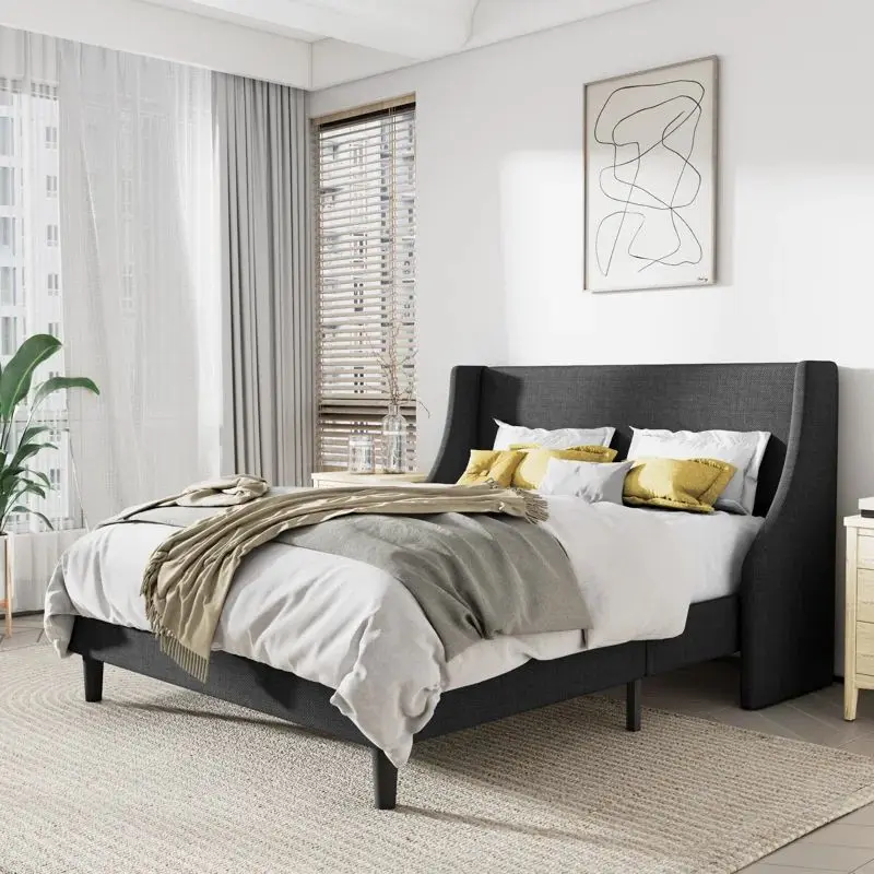 

# Wingback Headboard Double Sleeping Bed Furniture Modern King Platform Beds Bedroom Furniture King Size Upholstered Bed