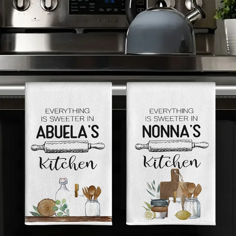 2 uds., toallas de cocina Vintage para la abuela, juego de toallas de 40Cm * 60Cm, paño de limpieza suave súper absorbente, toalla de té para hornear, toalla de mano, paño de limpieza, paño de cocina, decoración de la cocina, elementos esenciales de la cocina, artículos esenciales para el hogar