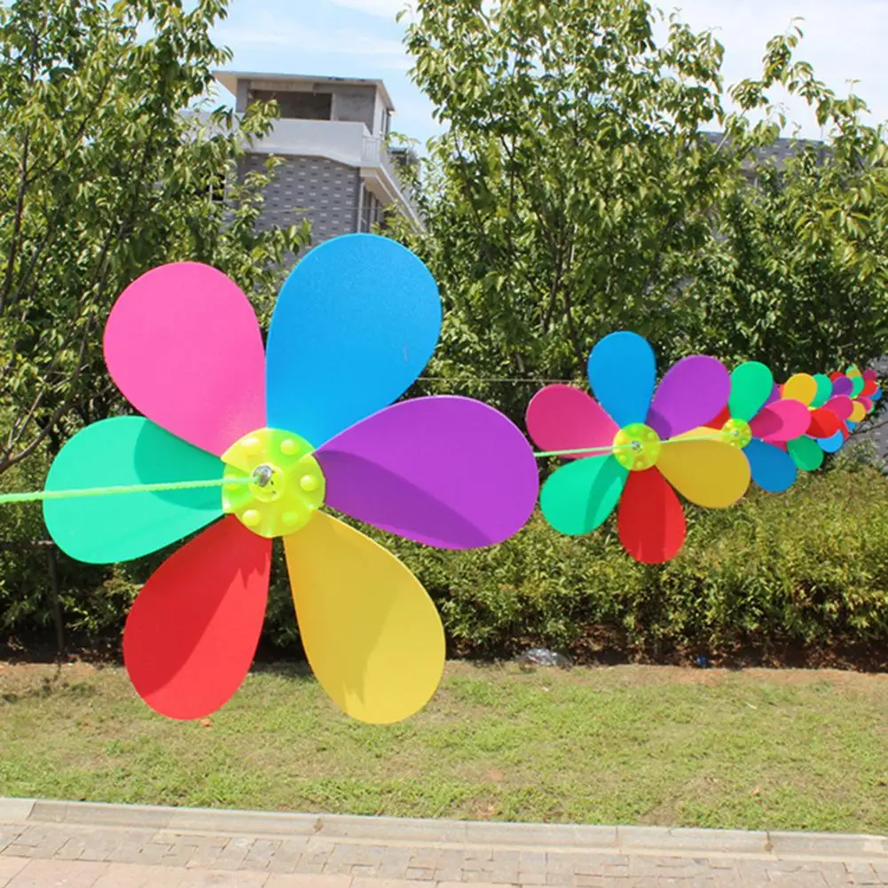 24cm Diameter String Windmill Wind Whirligig 1000cm Nylon Rope Garden Decor Six Colors Rotating Flower With Hanging String Yard