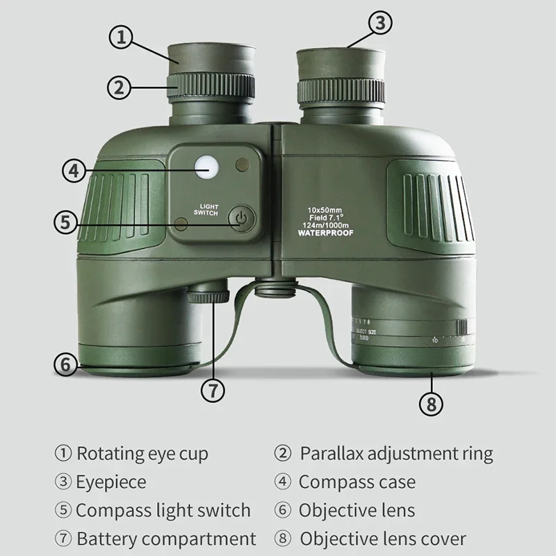 waterproof 10X50 binoculars with compass rangefinder binoculars telescope