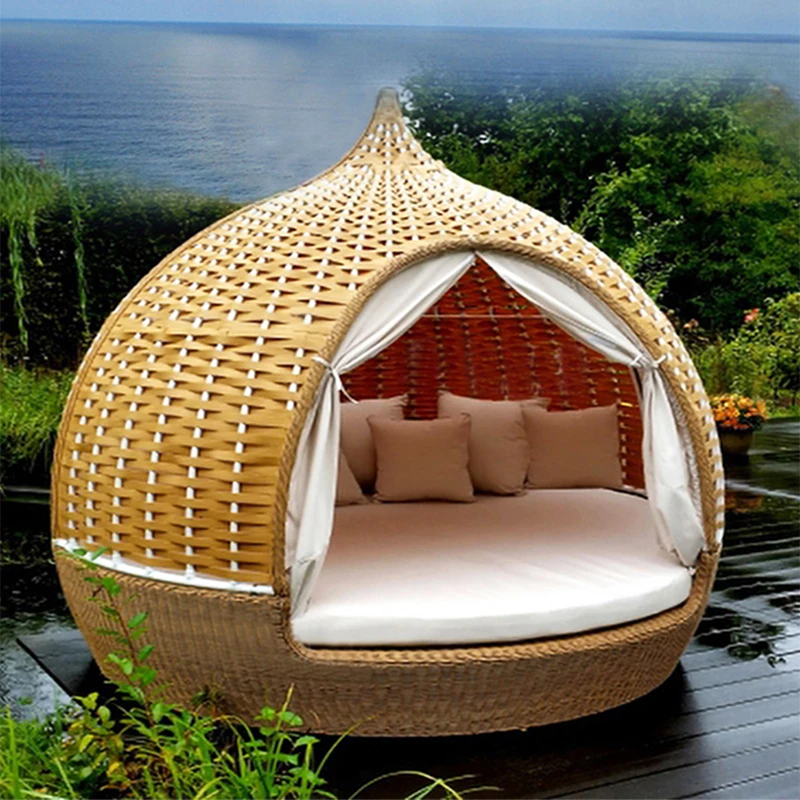 Outdoor hanging basket bed Open-air rattan hanging bird's nest swing