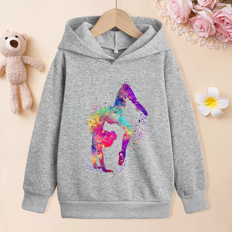 Colorful Gymnast Hoodie Sweatshirt for Girls Fashion Kawaii Long Sleeve Top Pullover Sweater For Children Kids