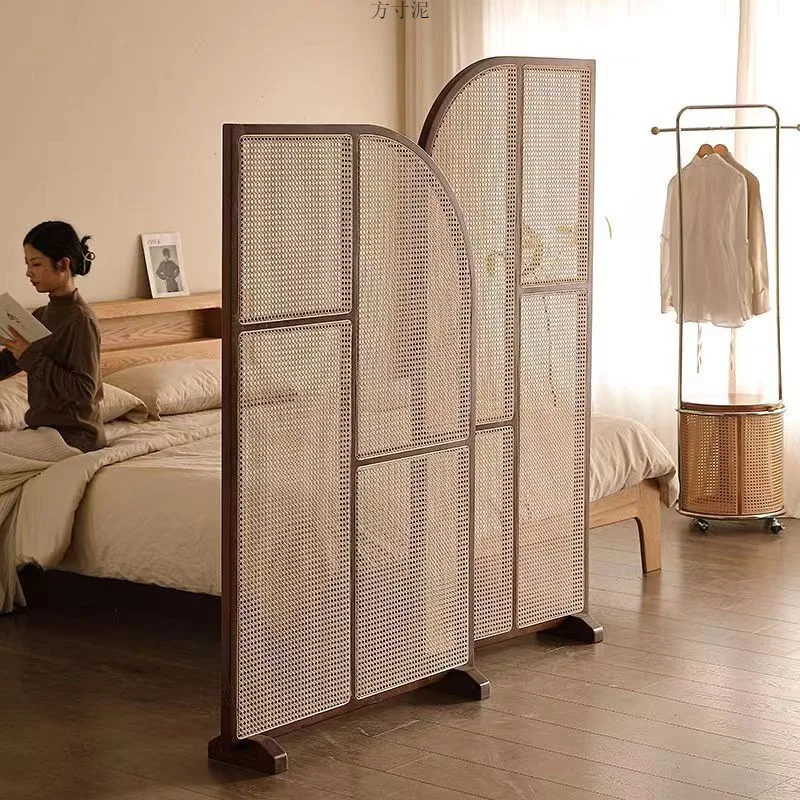 

Solid wood rattan screen movable