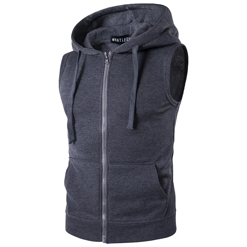 

Mens Hooded Sleeveless Zip Casual Sweatshirt Hoodies 2023 Summer Autumn Solid Color Cotton Jacket Vest Waistcoats Top