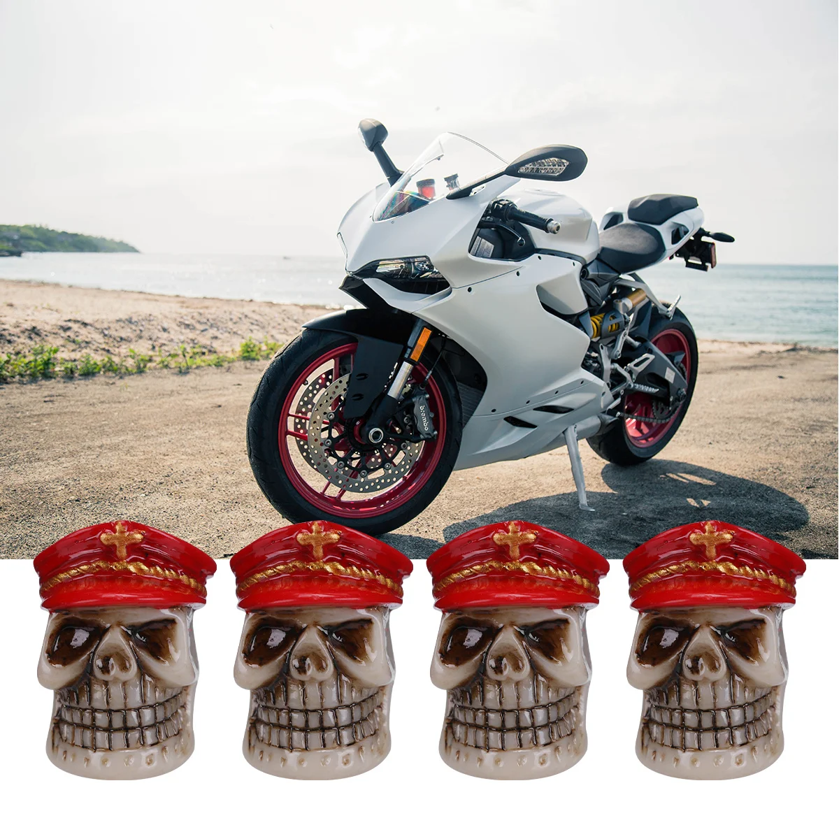 

1 set Ghost Head Valve Stem Caps Red Premium Resin Tire Wheel Bike Motorcycle Car Universal Fit Creative Design Durable