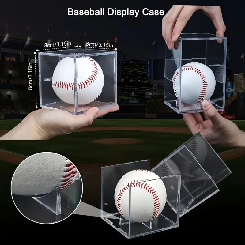 8pcs Acrylic Baseball Display Case Clear Cube Baseball Holder Organizer Boxes with Stand for Tennis Balls/Baseball Collectibles