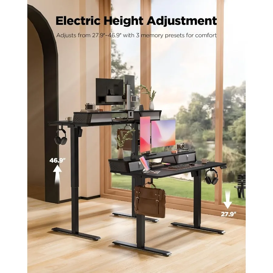 48x24 Ih مكتب قائم مع أدراج مزدوجة CClamp Mount متوافق مع الكهربائية قابل للتعديل ارتفاع الكمبيوتر مكاتب الوقوف المنزل Offi