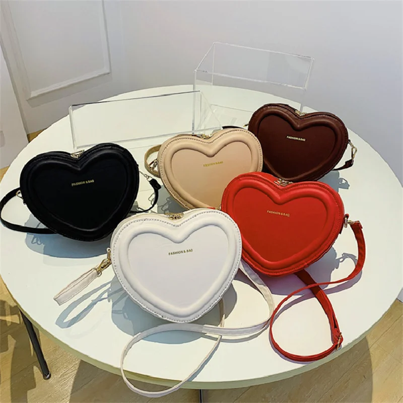 Hot Sale Solid Color Pu Leather Shoulder Bags Heart Shape Crossbody Bags For Women Fashion Small Handbags and Purse