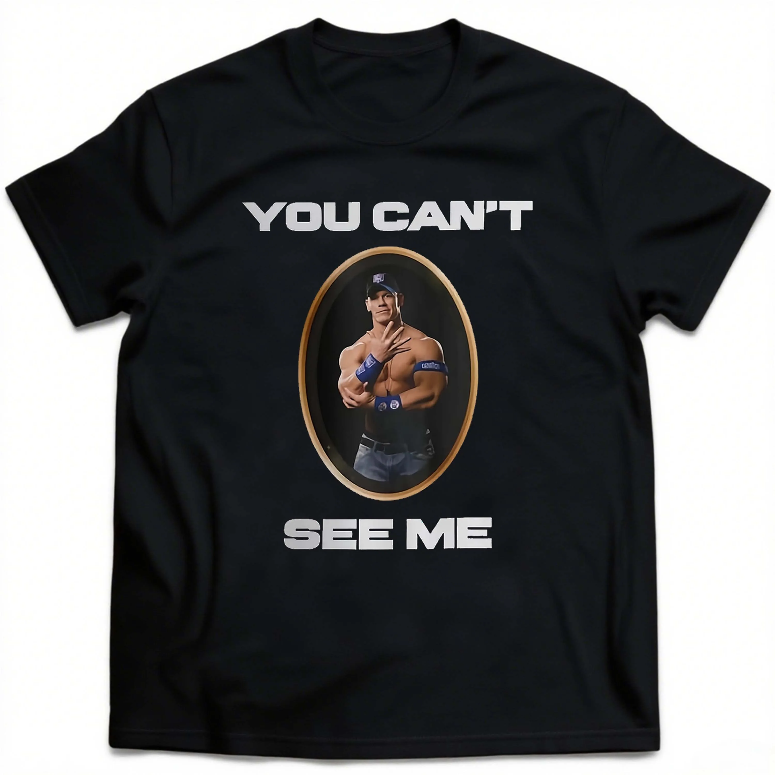 Camiseta de manga corta negra de talla grande para hombre con patrón "You Can'T See Me", adecuada para ropa de ocio al aire libre en verano