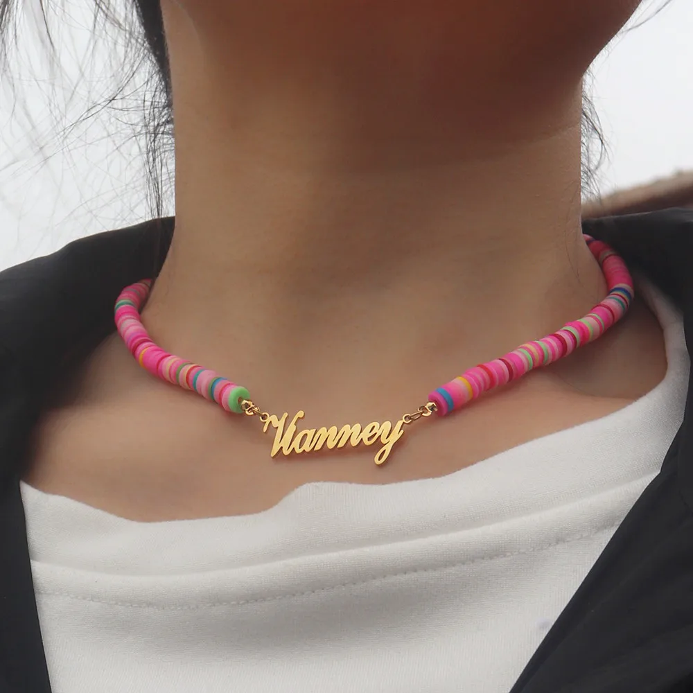 Colorful Chain Name Necklace Personalized Jewelry Custom Girl Name Necklace Children Jewelry Bar Mitzvah Gift for Daughter