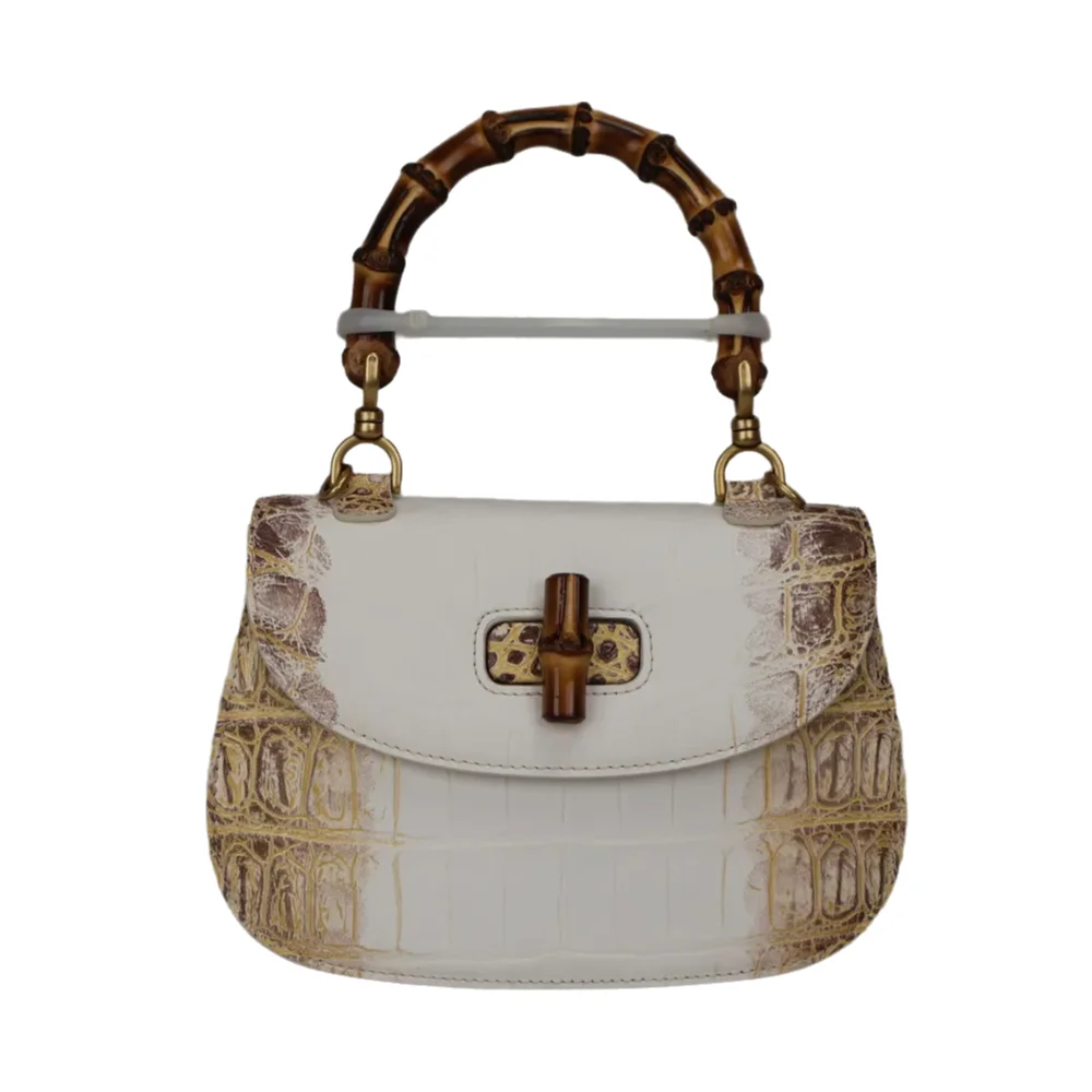 New authentic crocodile leather women's bamboo handbag real crocodile leather high-quality shoulder bag fashion cross-body bag