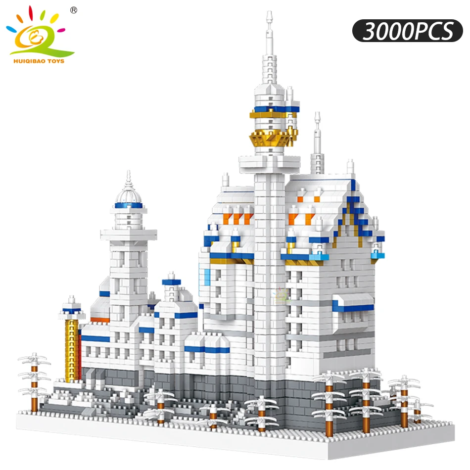 HUIQIBAO 3000pcs Swan Stone Castle Architecture Model Micro Building Blocks City Street View Mini Diamond Bricks Children Toys