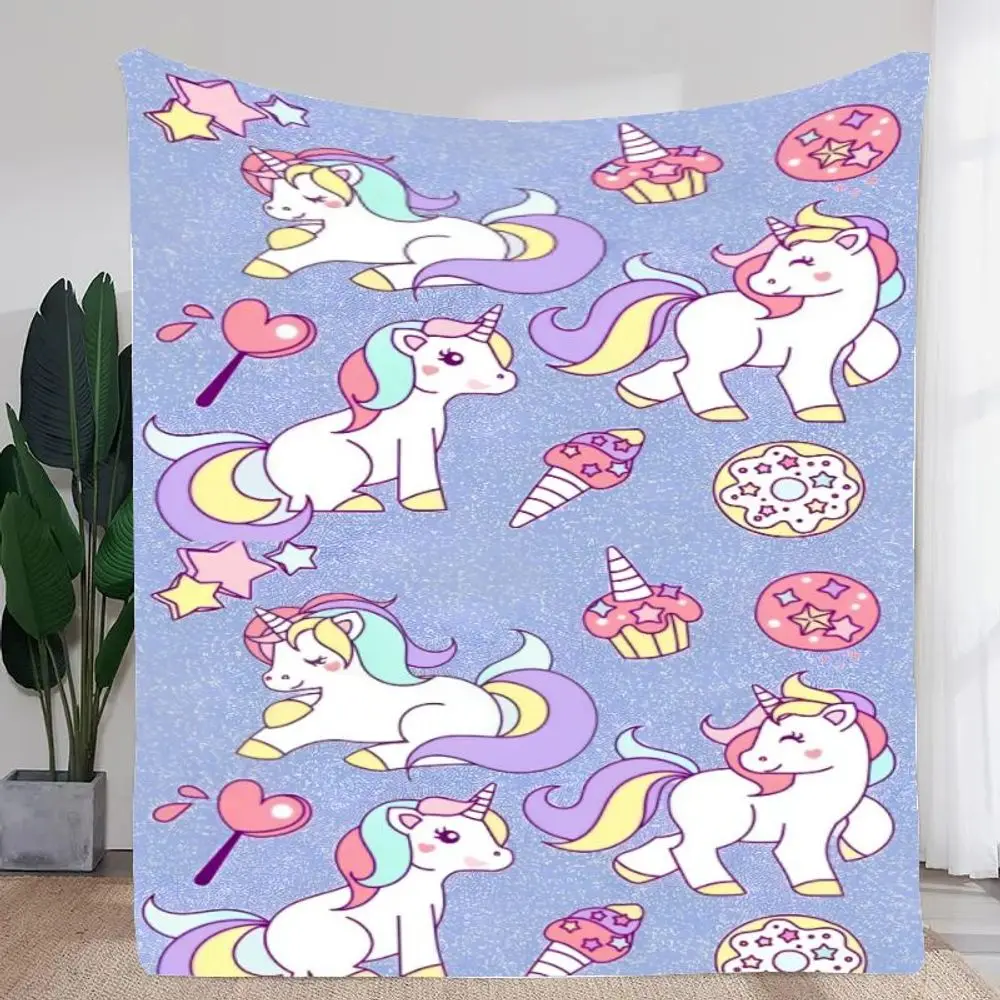 Manta de felpa de unicornios caprichosos y golosinas dulces: bonito diseño de dibujos animados con maneras de arcoíris, piruletas en forma de corazón y Sparklin