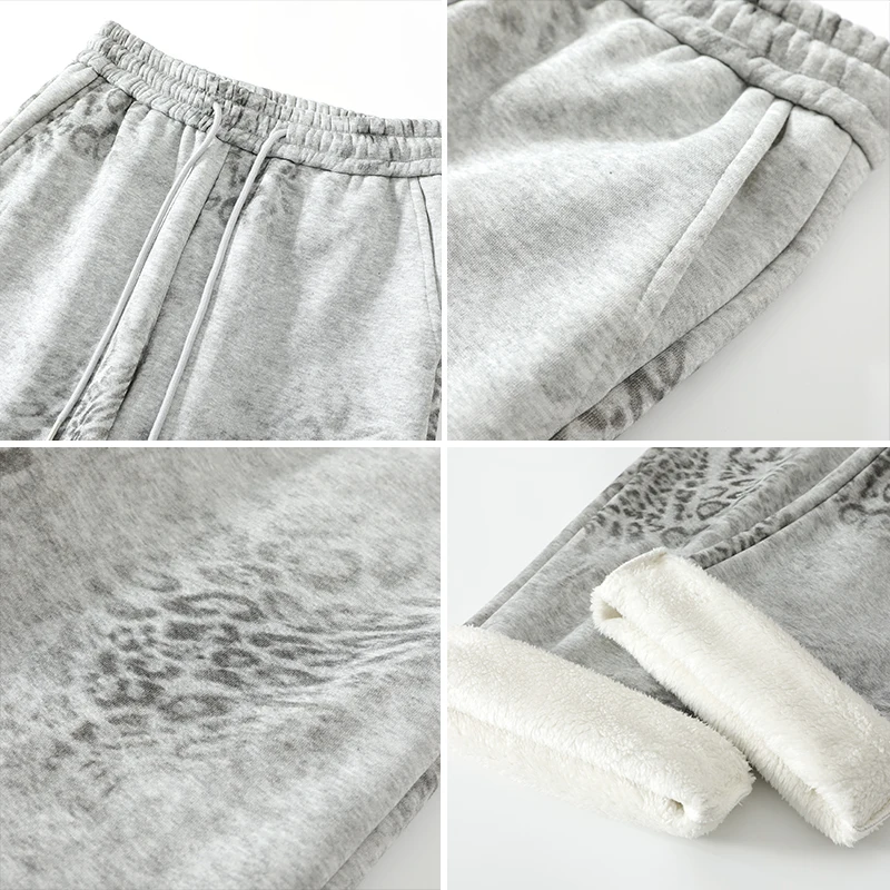 ليوبارد طباعة السراويل رجل موضة سراويل شتوية الرجال سميكة الصوف سراويل تقليدية watm فضفاضة السراويل الرياضية في الهواء الطلق الرجال ساق مستقيمة #5