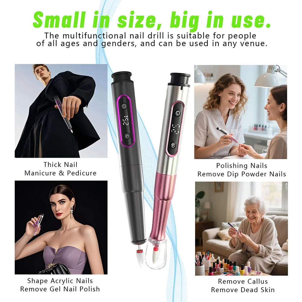 Portable Electric Cordless Nail Drill , with LCD Low Noise , High Speed , Professional Nail Polishers Nail Accessories Set 。