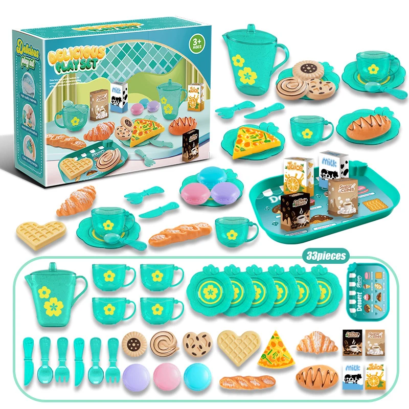 Kinder Küche Spielset Kochgeschirr Nachmittagstee Simulation Lebensmittel Kuchen Set Geschirr Spielzeug Pretend Spielen Interaktive Küche Spielzeug
