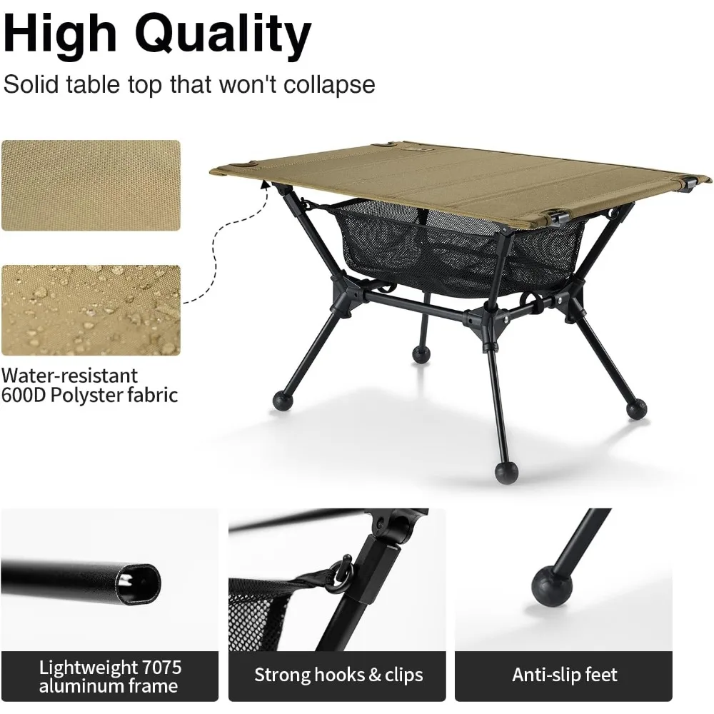 Lightweight Portable Folding Camping Table with Mesh Storage, Adjustable Height for Outdoor Activities
