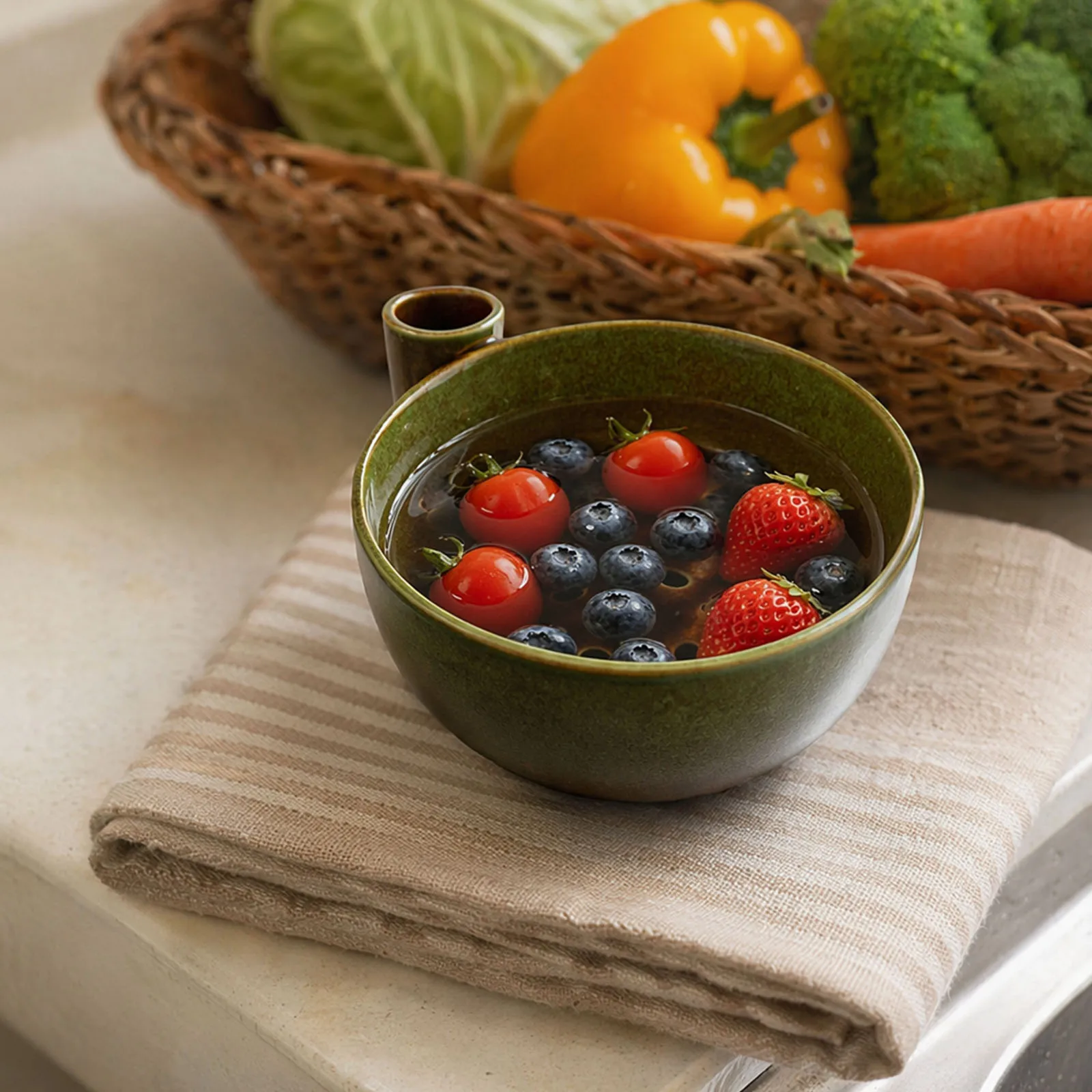 Ceramics Fruit Washer Spinner Handmade Vortex Berry Bowl Ceramics Fruits Washing Colander for Strawberries Blueberries Grapes - view 3