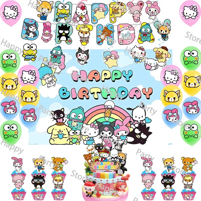 Sanrio Hello Kitty Kuromi Mymelody Birthday Party Decoration Sanrio Balloon Banner Backdrop Party Supplies Baby Shower