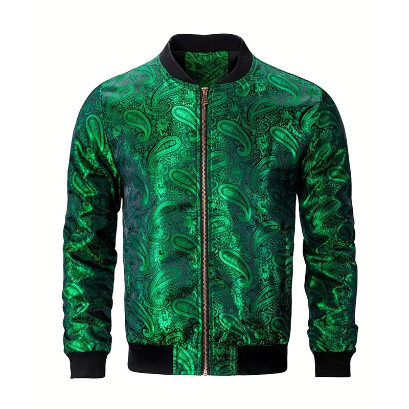 Gold Paisley Jacket Men\'s Clothing 3D Printed Colorful Long Sleeve Zipper Jackets Luxury Graphic Street Trend Autumn Bomber Coat
