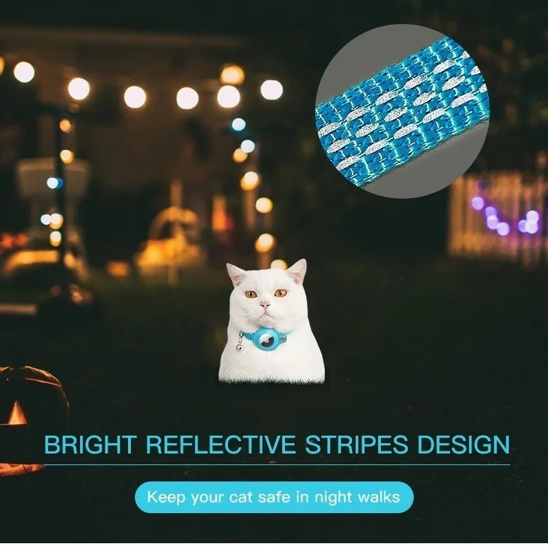 Kerah kucing Airtag bergaris, pelacak Apple kucing bel anti hilang reflektif, cocok untuk anjing kecil, kerah anjing dengan bel