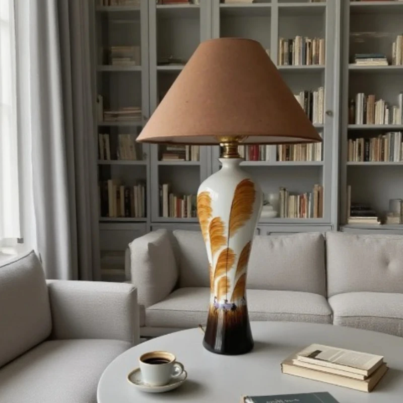 

Japanese Retro Ceramic Table Lamps LED Fabric Lampshade Artistic Style Bedroom Living Room Office Restaurant Bedside Desk Lights