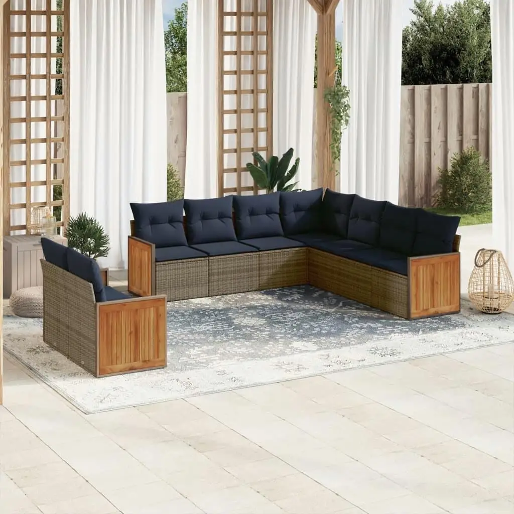 

9 Piece Outdoor Patio Sofa Set with Cushions Gray Poly Rattan Durable Garden Furniture