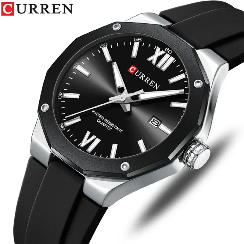 

CURREN 8465 Новые модные мужские кварцевые часы с водонепроницаемым календарем, светящимся силиконовым ремешком, продвинутые мужские часы, повседневные часы