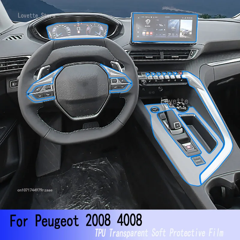 

For Peugeot 2008 4008 2023 TPU Car Interior Gearbox Dashboard Protective Film Transparent Anti-scratch Accessories