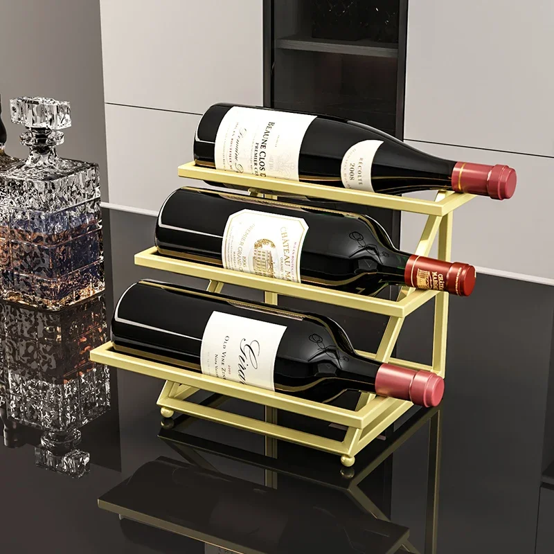 Iron Light Luxury Wine Rack  Multi-Tier Step Display Shelf Heavy-Duty Horizontal Bottle Stand  Elegant Premium Wine Organizer