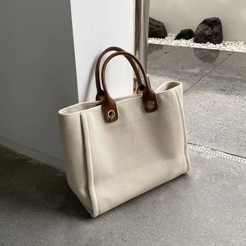 Bolsa de mão de lona simples para mulheres, bolsa de ombro, tendência moda, corrente verão, novo, 2023