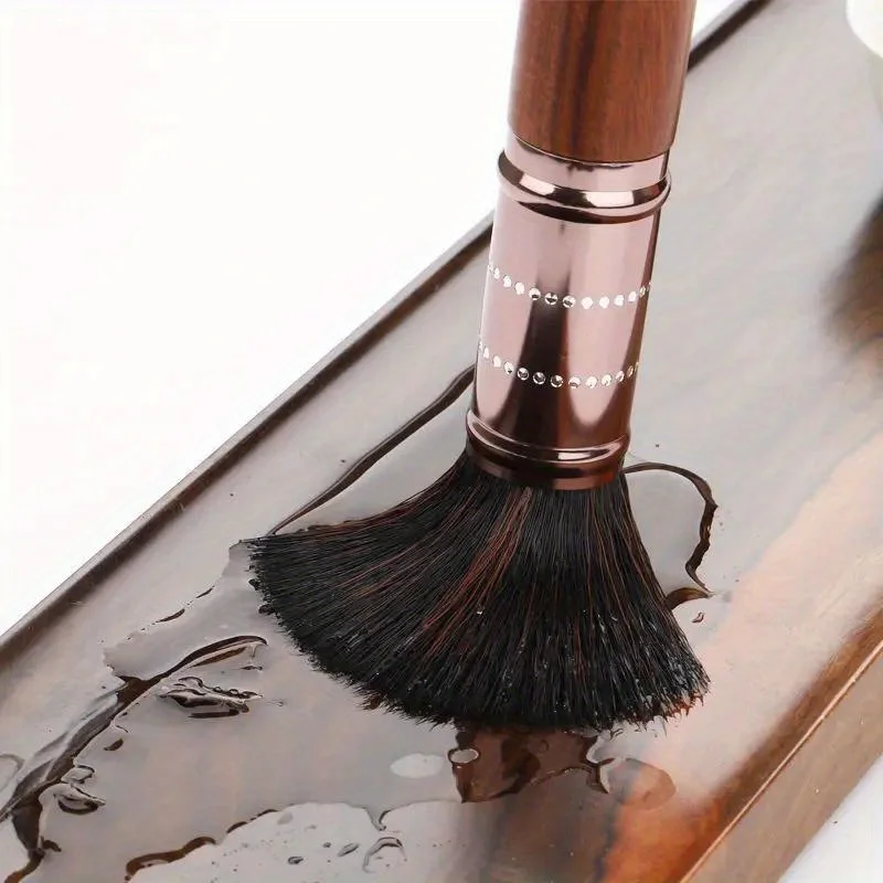 1Pc Ebony Wooden Handle Coffee Machine Cleaning Brush Set - Flat & Round Head Household Coffee Grinder Cleaning Tool