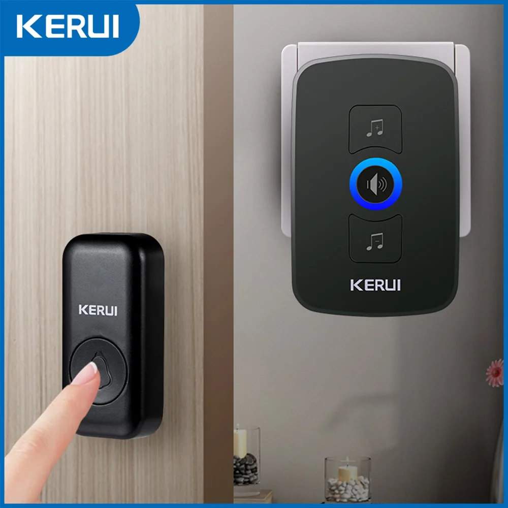 KERUI แหวนไร้สาย Doorbell กันน้ําประตูเบลล์แบตเตอรี่ 500ft รีโมทไร้สาย 32 Chimes 433MHZ กลางแจ้ง