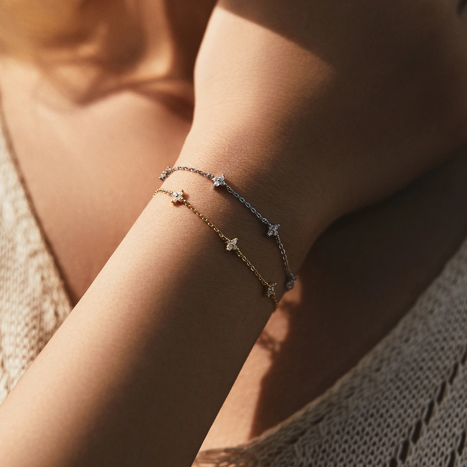MODIAN 925 Sterling Silver Mini Flowers Bracelet Dainty Link Chain Pave Setting CZ For Women Wedding Fine Jewelry Gift