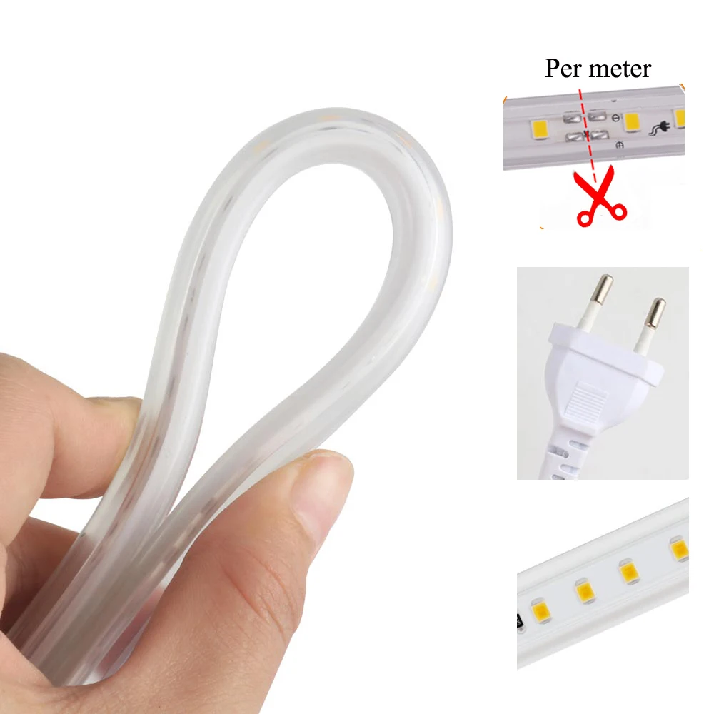 Imagem -05 - Impermeável Led Strip Light com Fita Plug-in Iluminação para Jardim Pátio Quintal Deck Garagem Cerca Conectável Lâmpada de Corda Smd2835 Ip65 220v