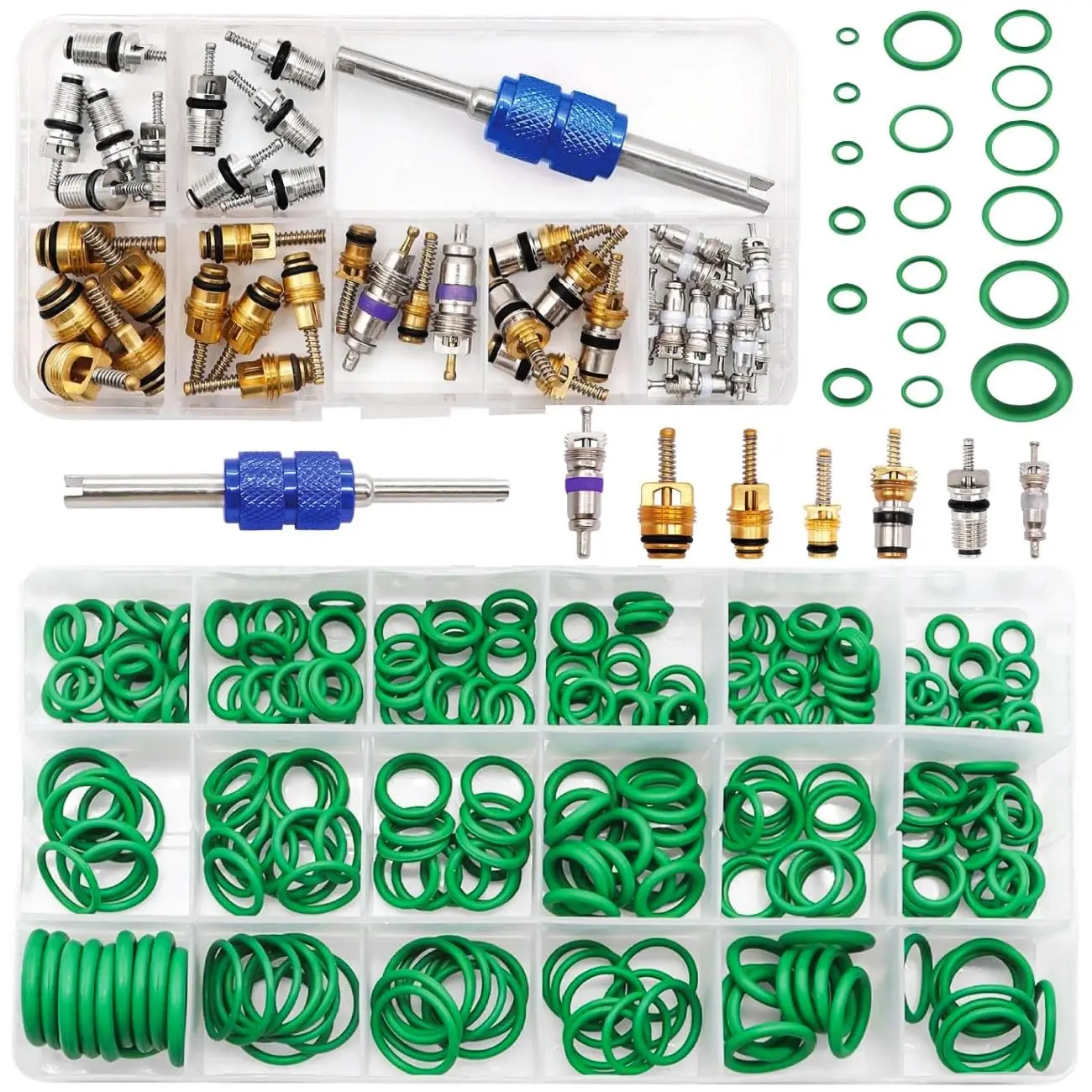 Car Air Conditioning Compressor Seals O-Ring Car A/C Repair Kit R12 R134a Refrigeration Tire Valve Stem Cores