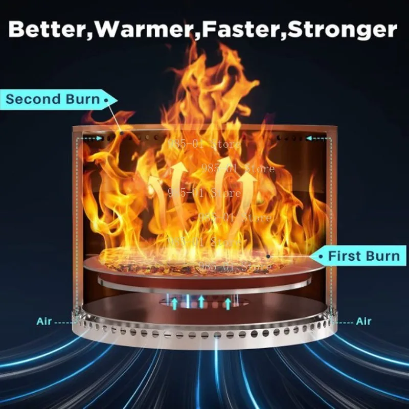 

304 Stainless Steel Smokeless Fire Pit - Secondary Combustion Camping Wood Stove for Patio Backyard BBQ