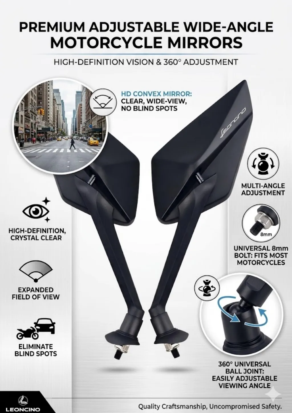 

Новое простое в установке и стильное зеркало заднего вида для мотоциклов Benelli TRK 502, Leoncino 500, BJ500, 250 Leoncino250