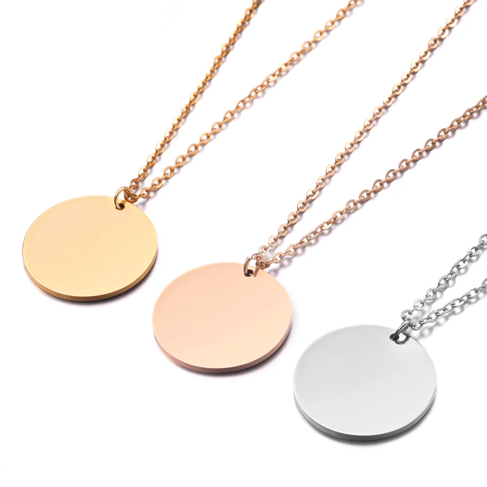 

3Pcs/Lot Mirror Polish Stainless Steel 25mm Round Pendant Necklace For Mens Women's Friend Lovers Gift