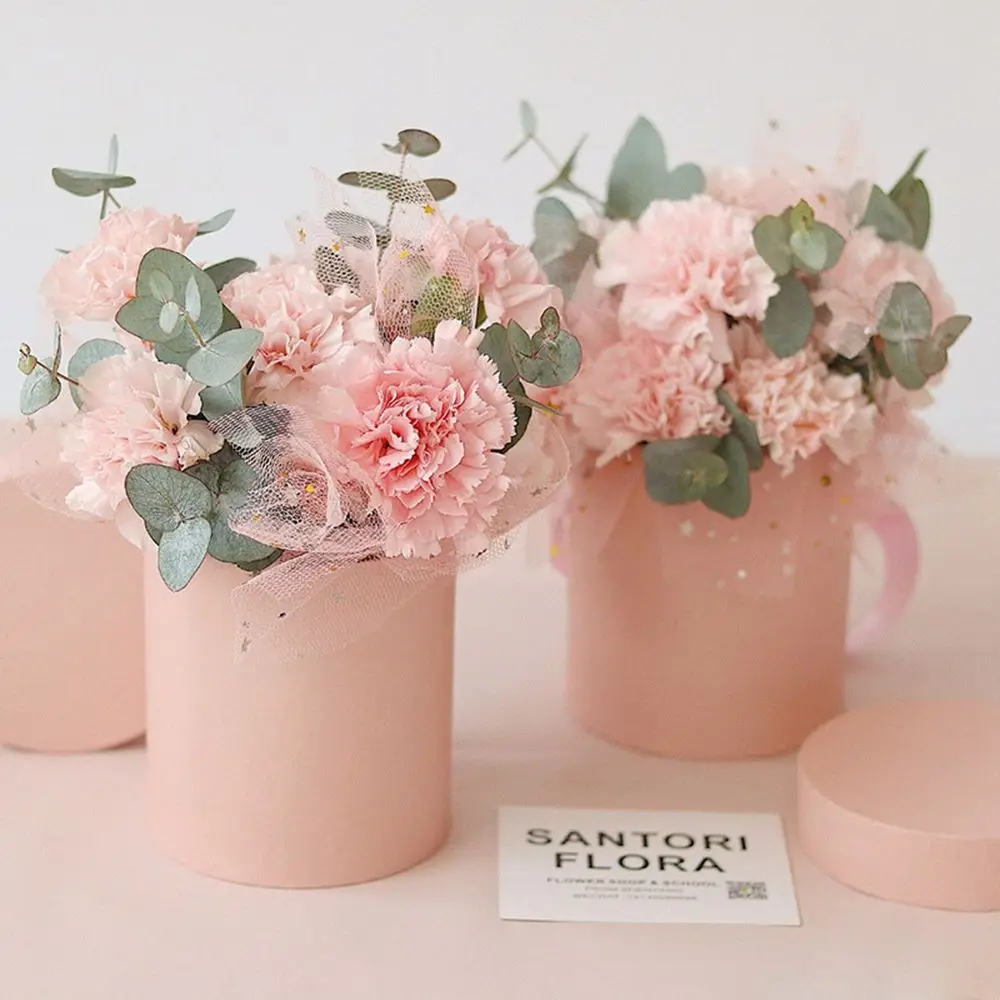 1 PCS Portable Flower Hug Bucket Simple Round Cardboard Packaging Box Creative Floral Bouquet Case For Valentine\'s Day