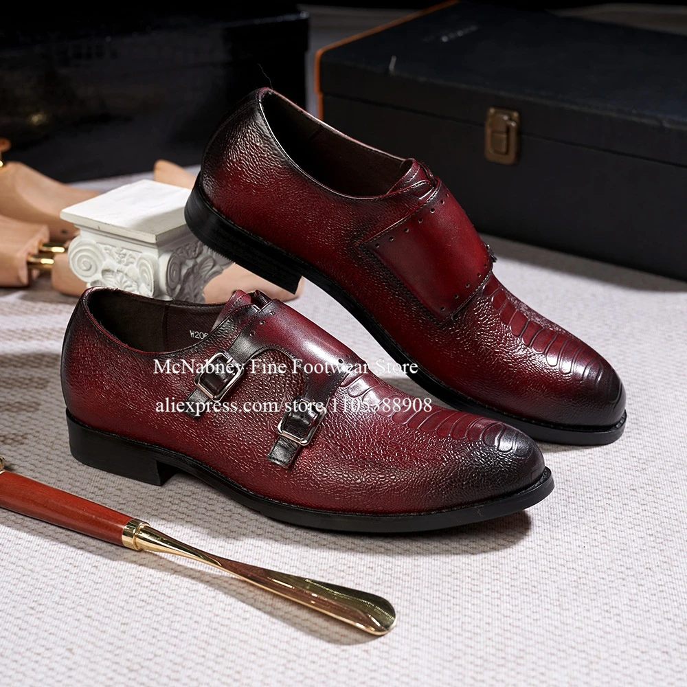 Crocodile Embossed Leather Monk Strap Shoes Double Buckle Men Formal Shoes Business Office Wedding Luxury Dress Shoes for Men