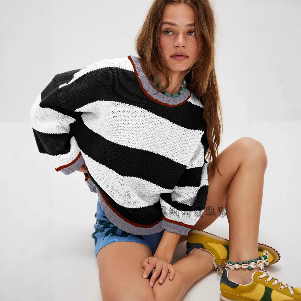 Losse tops Ronde hals Kleurblokkering Herfst Winter Mode Trui Herfstkleding 2025, Dames Outerkleding In Grote Maten