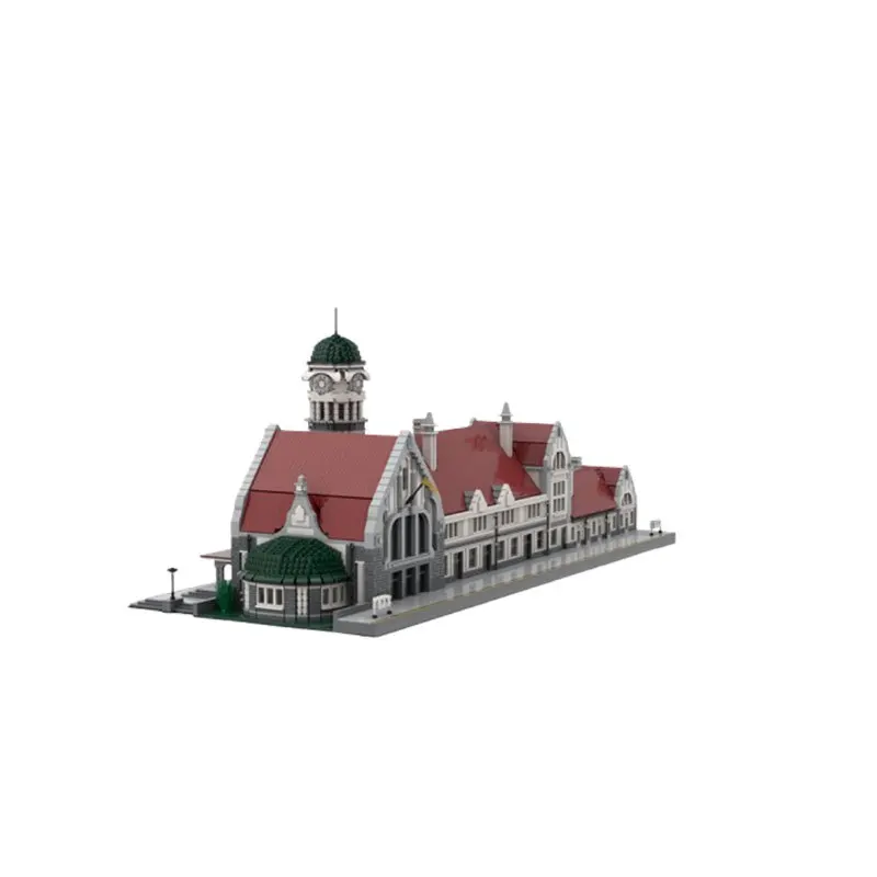 Small particles old railway station huge nostalgic assembled building block model ornament