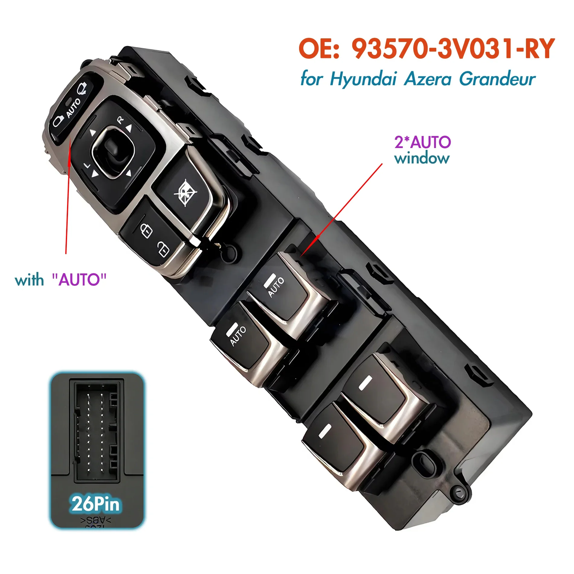 For Hyundai Azera Grandeur 2011-2015,Driver Side Electric Power Main Window Switch Glass Lifter Control Button 93570-3V031